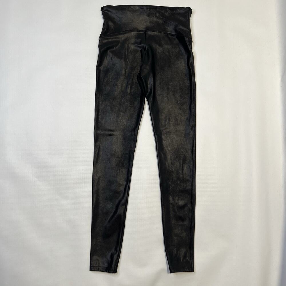SPANX Faux Leather Leggings Women's Black Shiny Coated Shaping Pants Large